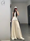SWAYING 24 Autumn and Winter Wool Splicing Large Swing Skirt SW-SW24AW3B26-MIBAI Beige